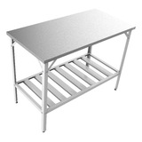 Mesa De Serviço Industrial Aço Inox 1,20x60 Com Prateleira