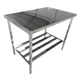 Mesa De Serviço Industrial Total Aço Inox 110x70cm Reforçada