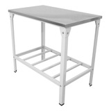 Mesa De Serviço Tampo Inox Prateleira Grade 93x55 Epóxi