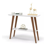 Mesa Decorativa Aparador Sala Mônaco Branco Pés Em Madeira