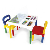 Mesa Didática Mesinha Infantil 2 Cadeiras Adesivos Poliplac