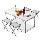 Mesa Dobrável De Camping Com 4 Cadeira