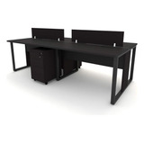 Mesa Dupla 2,40m P/ 4 Pessoas C/ 2 Gav. E Divisória Preto F5