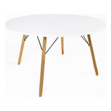 Mesa Eiffel 120cm Redonda Sala De Jantar Pés De Madeira