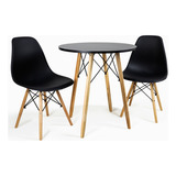 Mesa Eiffel Redonda 70 Cm Mdf + 2 Cadeira Eames Eiffel Cor Da Tampa Preto