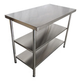 Mesa Em Aço Inox 2 Prateleiras Lisas Restaurante