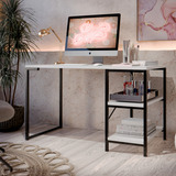 Mesa Escrivaninha Office Estilo Industrial Para Quarto De Estudos E Escritório Com Prateleiras Branco E Preto