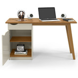 Mesa Escrivaninha Para Escritório Computador Estudos Gaveta Cor Off White/cumaru