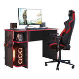 Mesa Gamer 2 Prateleiras Preto Fosco/vermelho