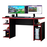 Mesa Gamer Escrivaninha Com Nichos Tóquio Notável P Vermelho