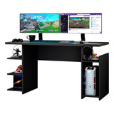 Mesa Gamer Escrivaninha Com Nichos Tóquio Notável Preto