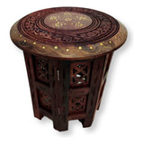 Mesa Indiana Entalhada Decoração Desmontável 30 Cm De Tampo