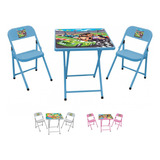Mesa Infantil + 2 Cadeiras Em Aço -conjunto Dobrável 3 Cores