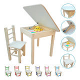 Mesa Infantil Bau De Madeira Com 1 Cadeiras Laqueada