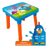 Mesa Infantil Didática Mesinha C/ Cadeira Divisória + Boneco Cor Galinha