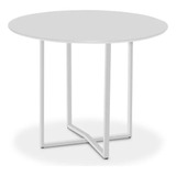 Mesa Jantar Estilo Industrial Redonda Branca Base Branca