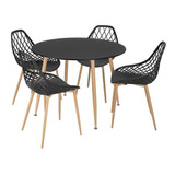 Mesa Jantar Redonda 100 Cm Preto + 4 Cadeiras Clarice Cloe