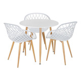 Mesa Jantar Redonda 80 Cm Branco + 3 Cadeiras Clarice Nest