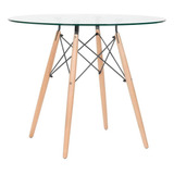 Mesa Jantar Redonda Eames Wood Tampo Vidro Incolor 90 Cm Av