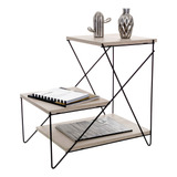 Mesa Lateral Canto Com 3 Níveis Preto Com Legno Apoio Cama