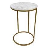 Mesa Lateral Kira Dourada Com Tampo Branco