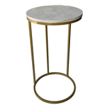 Mesa Lateral Mesa Canto Dourada Com Tampo 29 Cm Mdf Branco