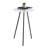 Mesa Lateral Para Canto Sofa Amadeirada Estilo Industrial Cor Branco