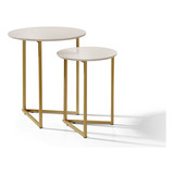 Mesa Lateral Pé De Ferro Estilo Industrial Dourado/off White