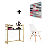 Mesa Manicure Prateleira Salão De Beleza E 1 Cadeira Cor Branco