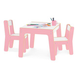 Mesa Mesinha Infantil C/ 2 Cadeiras Em Madeira Rosa Junges