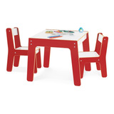 Mesa Mesinha Infantil C/ 2 Cadeiras Madeira Vermelho Junges