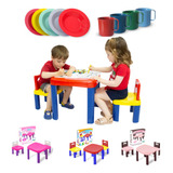 Mesa Mesinha Infantil C/2 Cadeiras + Caneca E Prato Escolar