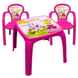Mesa Mesinha Infantil Com 2 Cadeiras Princesa Rosa Plástico