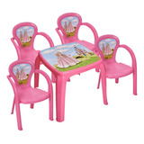 Mesa Mesinha Infantil Com 4 Cadeiras Rosa Ou Azul Plástico 