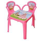 Mesa Mesinha Infantil Rosa Princesa Com 2 Cadeiras Plástica 