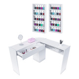 Mesa Para Manicure Em L Completa + 2 Porta Esmaltes Oferta 