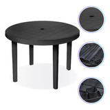 Mesa Plástica Redonda Grande Desmontável Para Jardim Preta