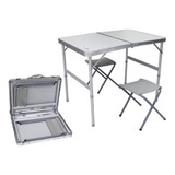 Mesa Portátil Dobrável + 2 Bancos Domo Nautika Camping Praia