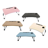 Mesa Portátil Dobrável Notebook Laptop Mesinha Mdf Cama Preta Com Porta Copos