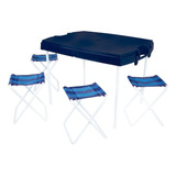 Mesa Prática Dobrável Com 4 Banquetas Camping Maleta - Mor