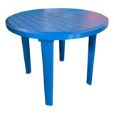 Mesa Redonda Azul Plástica Desmontável Lazer
