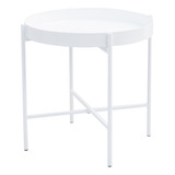 Mesa Redonda Lateral Baixa 40x40cm Apoio Canto Sala Aço Cor Branco