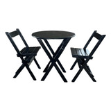 Mesa Redonda Madeira 68cm Diametro Dobravel C/ 2 Cadeiras