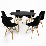 Mesa Redonda Preta 120cm + 6 Cadeiras Charles Eames Eiffel