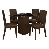 Mesa Tampo De Vidro Com 4 Cadeiras Santra Imb/marrom - M.a Cor Imbuia/marrom 04 Desenho Do Tecido Das Cadeiras Suede