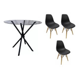 Mesa Vidro Redonda 80cm Base Italy + 3 Cadeira Eiffel