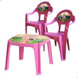 Mesinha Infantil Didática Escolar 2 Cadeiras Princesa Rosa