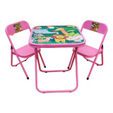Mesinha Infantil Dobrável Conjunto 2 Cadeiras Aço Até 40 Kg Cor Rosa - Floresta/zoologico