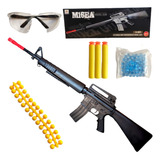 Metralhadora Fuzil M16 Pressão Orbeez Gel Preta 83 Cm 3 Em 1