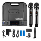Mic S/ Fio Duplo De Mão Uhf Lyco Uhx Pro02mm Recarregável